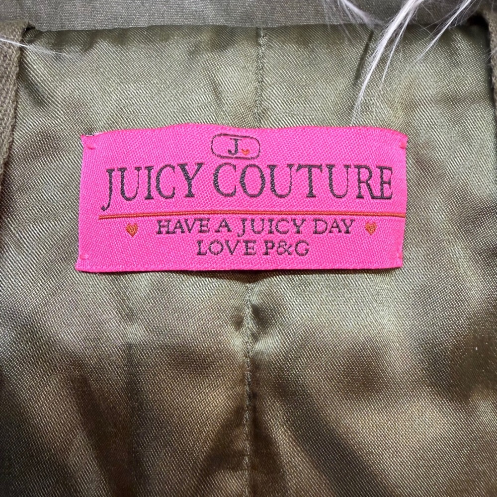 Vintage Juicy Couture Army Jacket Womens Large Olive Faux Fur Collar Rare Y2K - Picture 5 of 14